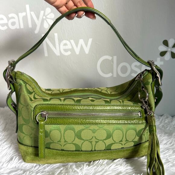 Coach Handbags - Vintage Coach y2k 9363 Signature East West Duffel Hobo Bag Green Shoulder Bag